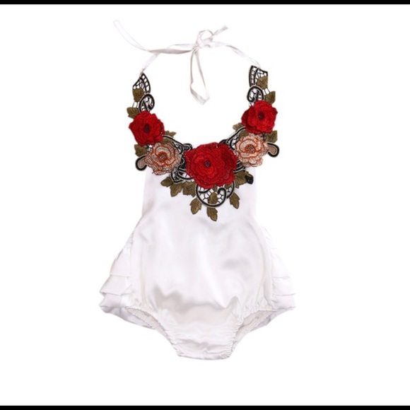 Floral Rose White Baby Halter Jumper Romper NWT - Picture 2 of 6